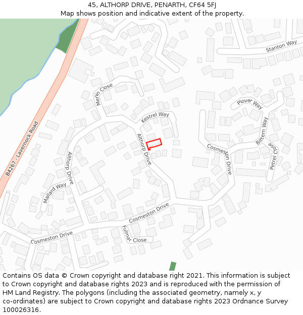 45, ALTHORP DRIVE, PENARTH, CF64 5FJ: Location map and indicative extent of plot