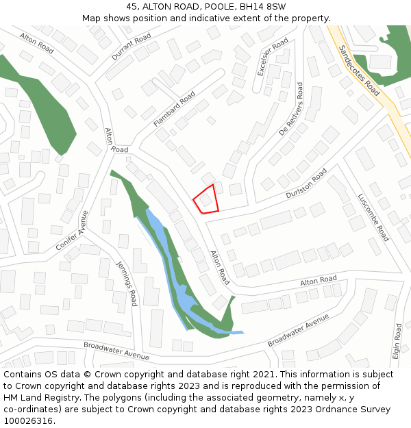 45, ALTON ROAD, POOLE, BH14 8SW: Location map and indicative extent of plot