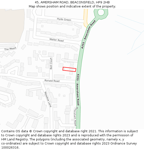 45, AMERSHAM ROAD, BEACONSFIELD, HP9 2HB: Location map and indicative extent of plot