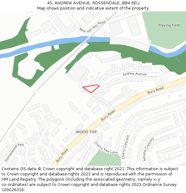 45, ANDREW AVENUE, ROSSENDALE, BB4 6EU: Location map and indicative extent of plot