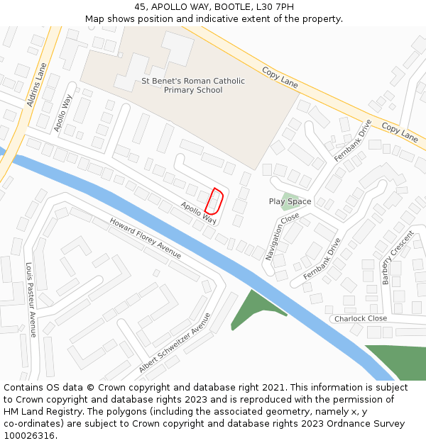 45, APOLLO WAY, BOOTLE, L30 7PH: Location map and indicative extent of plot