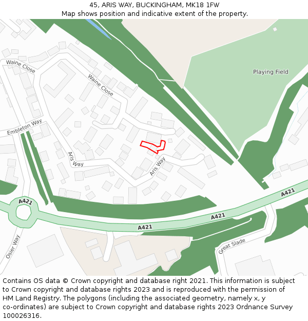 45, ARIS WAY, BUCKINGHAM, MK18 1FW: Location map and indicative extent of plot