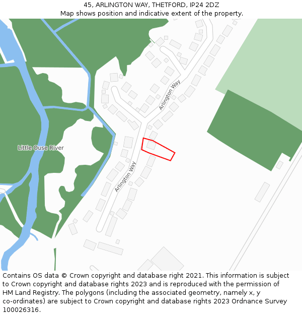 45, ARLINGTON WAY, THETFORD, IP24 2DZ: Location map and indicative extent of plot