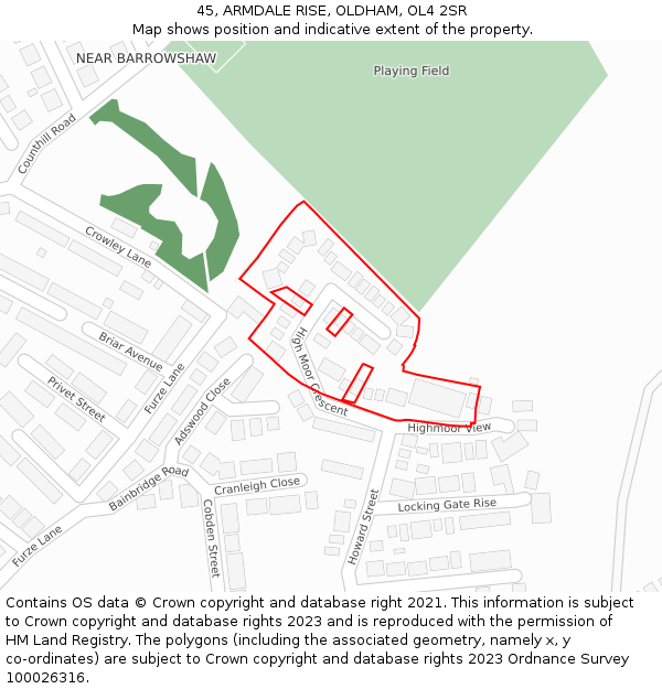 45, ARMDALE RISE, OLDHAM, OL4 2SR: Location map and indicative extent of plot