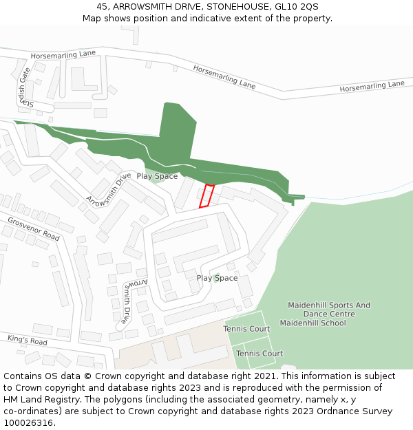 45, ARROWSMITH DRIVE, STONEHOUSE, GL10 2QS: Location map and indicative extent of plot