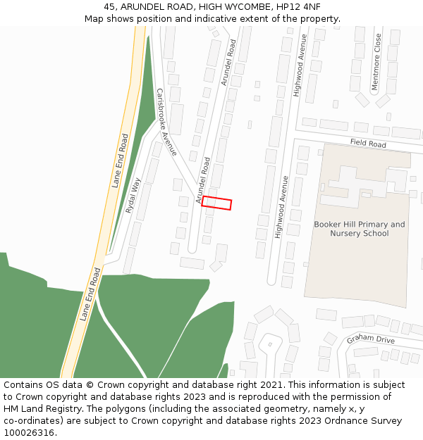 45, ARUNDEL ROAD, HIGH WYCOMBE, HP12 4NF: Location map and indicative extent of plot