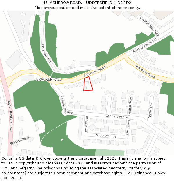 45, ASHBROW ROAD, HUDDERSFIELD, HD2 1DX: Location map and indicative extent of plot