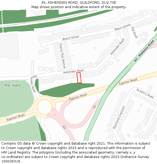 45, ASHENDEN ROAD, GUILDFORD, GU2 7XE: Location map and indicative extent of plot