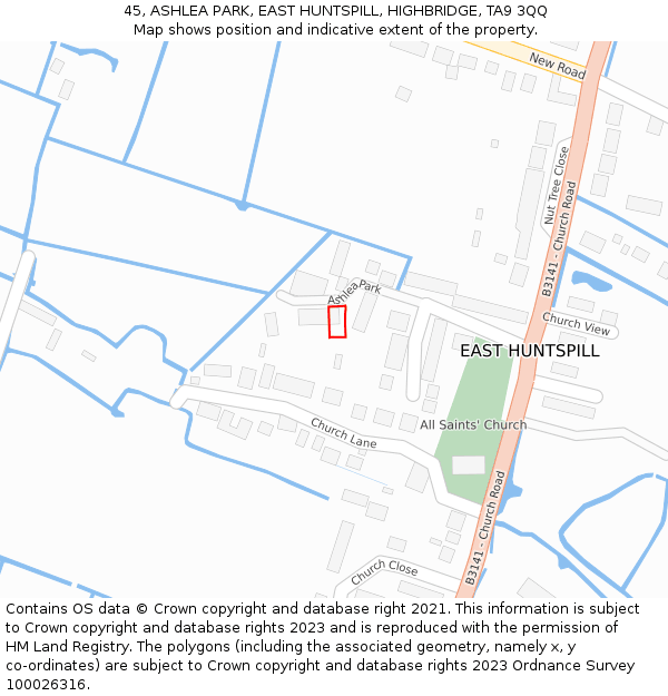 45, ASHLEA PARK, EAST HUNTSPILL, HIGHBRIDGE, TA9 3QQ: Location map and indicative extent of plot