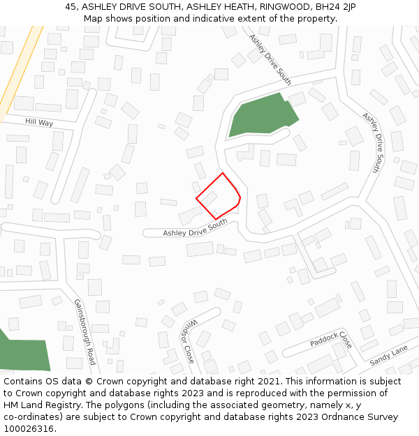 45, ASHLEY DRIVE SOUTH, ASHLEY HEATH, RINGWOOD, BH24 2JP: Location map and indicative extent of plot