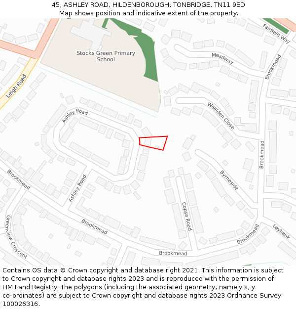 45, ASHLEY ROAD, HILDENBOROUGH, TONBRIDGE, TN11 9ED: Location map and indicative extent of plot