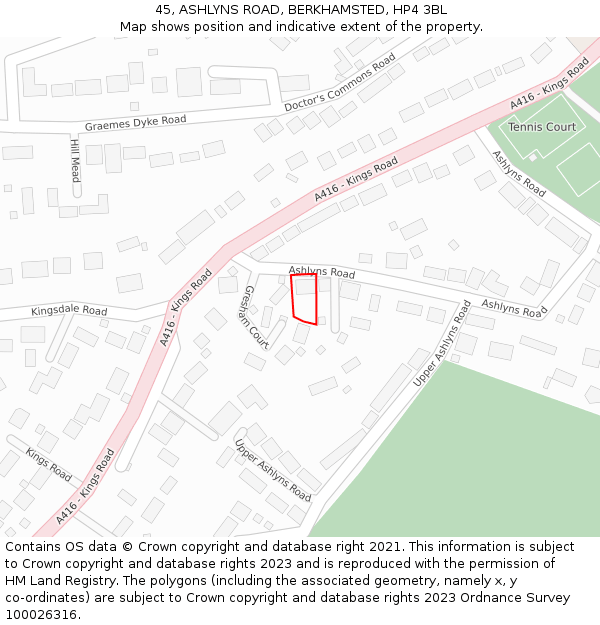 45, ASHLYNS ROAD, BERKHAMSTED, HP4 3BL: Location map and indicative extent of plot