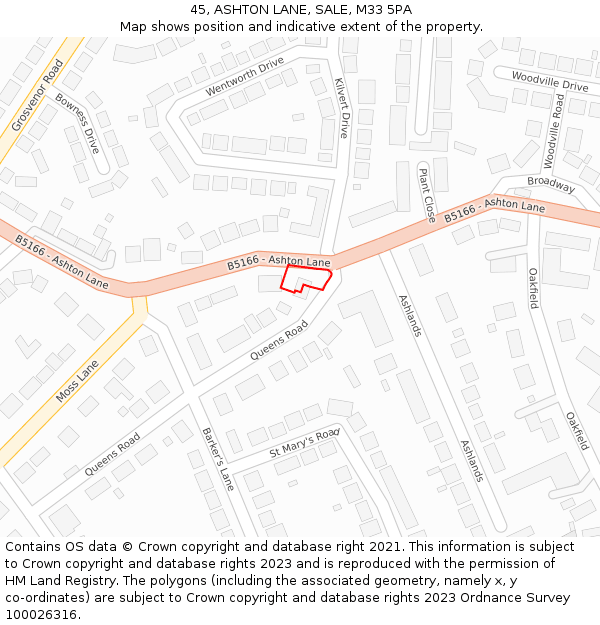 45, ASHTON LANE, SALE, M33 5PA: Location map and indicative extent of plot