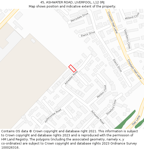 45, ASHWATER ROAD, LIVERPOOL, L12 0RJ: Location map and indicative extent of plot