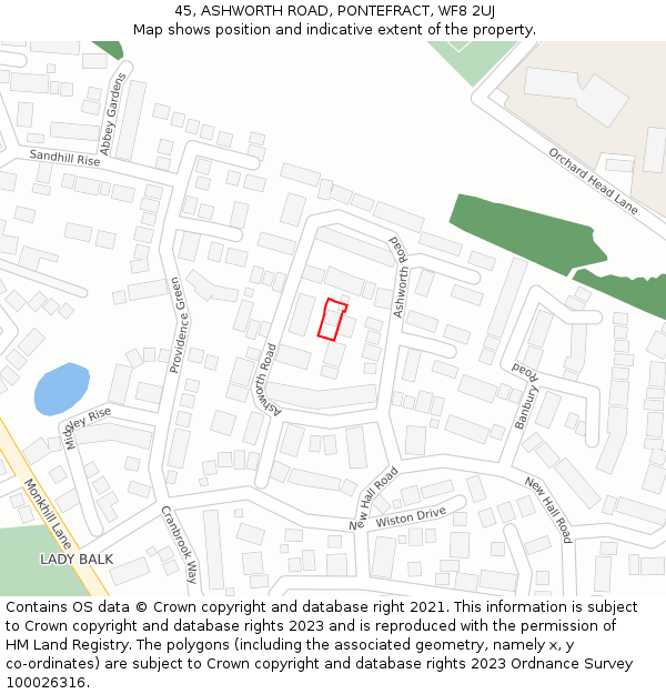 45, ASHWORTH ROAD, PONTEFRACT, WF8 2UJ: Location map and indicative extent of plot