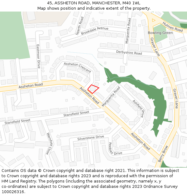 45, ASSHETON ROAD, MANCHESTER, M40 1WL: Location map and indicative extent of plot