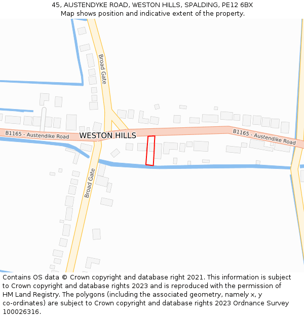 45, AUSTENDYKE ROAD, WESTON HILLS, SPALDING, PE12 6BX: Location map and indicative extent of plot