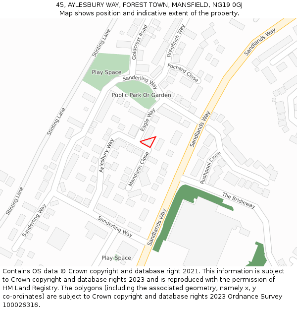 45, AYLESBURY WAY, FOREST TOWN, MANSFIELD, NG19 0GJ: Location map and indicative extent of plot