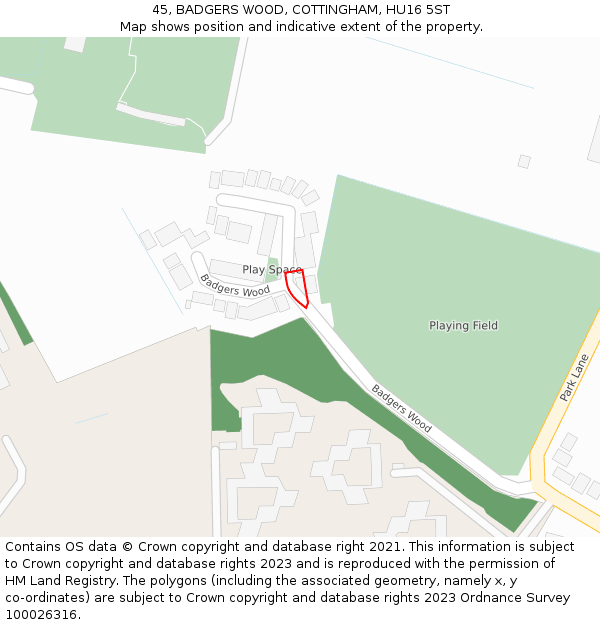 45, BADGERS WOOD, COTTINGHAM, HU16 5ST: Location map and indicative extent of plot