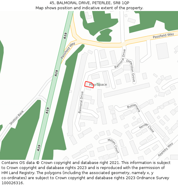 45, BALMORAL DRIVE, PETERLEE, SR8 1QP: Location map and indicative extent of plot