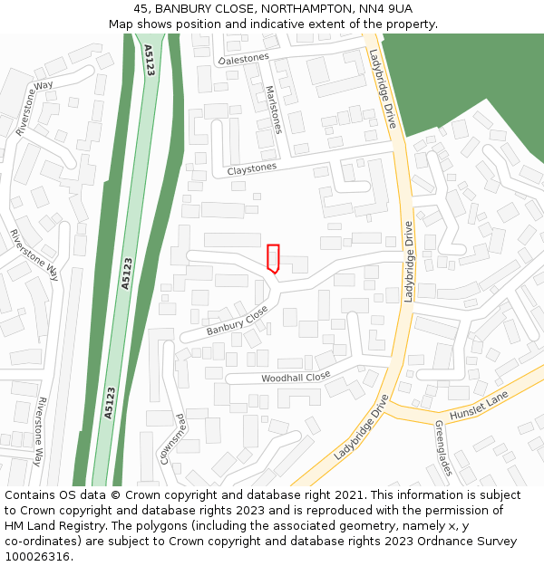 45, BANBURY CLOSE, NORTHAMPTON, NN4 9UA: Location map and indicative extent of plot