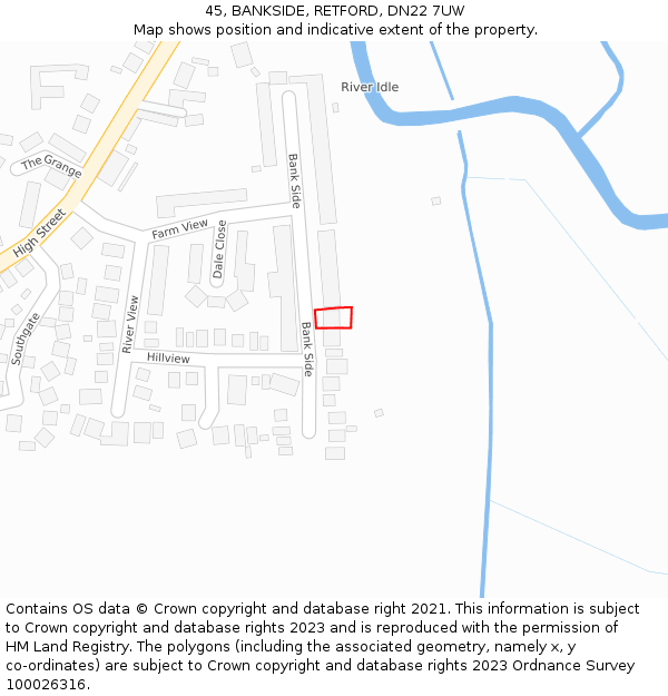 45, BANKSIDE, RETFORD, DN22 7UW: Location map and indicative extent of plot