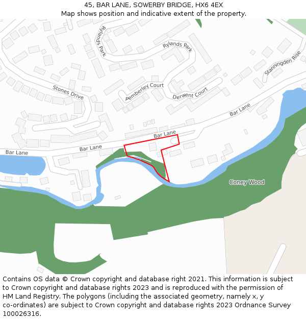 45, BAR LANE, SOWERBY BRIDGE, HX6 4EX: Location map and indicative extent of plot