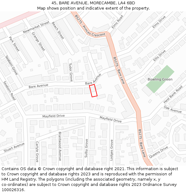 45, BARE AVENUE, MORECAMBE, LA4 6BD: Location map and indicative extent of plot