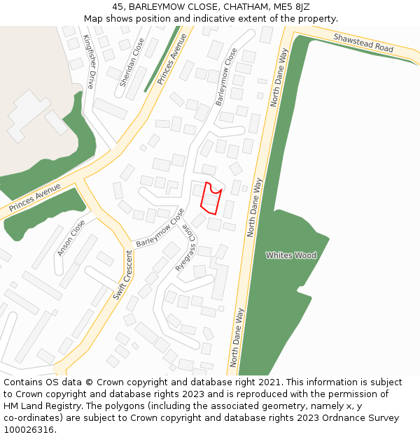 45, BARLEYMOW CLOSE, CHATHAM, ME5 8JZ: Location map and indicative extent of plot