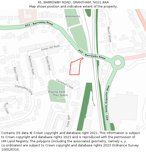 45, BARROWBY ROAD, GRANTHAM, NG31 8AA: Location map and indicative extent of plot