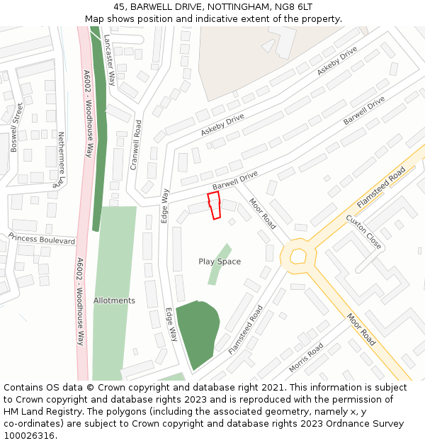 45, BARWELL DRIVE, NOTTINGHAM, NG8 6LT: Location map and indicative extent of plot