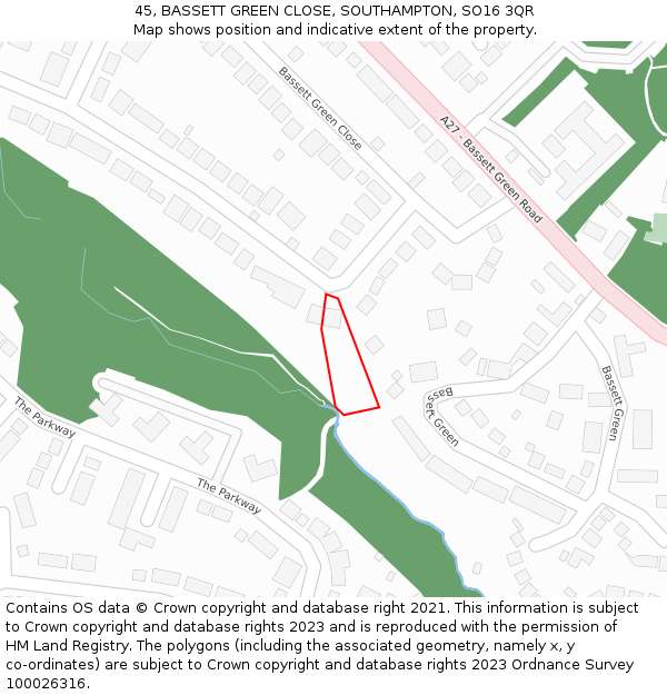 45, BASSETT GREEN CLOSE, SOUTHAMPTON, SO16 3QR: Location map and indicative extent of plot