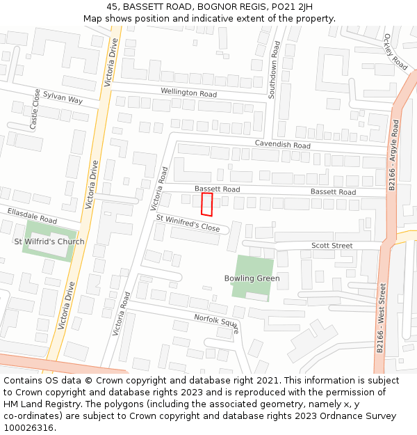 45, BASSETT ROAD, BOGNOR REGIS, PO21 2JH: Location map and indicative extent of plot