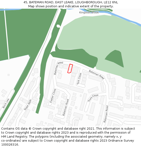 45, BATEMAN ROAD, EAST LEAKE, LOUGHBOROUGH, LE12 6NL: Location map and indicative extent of plot