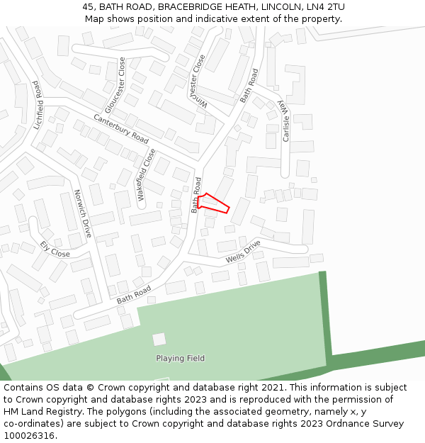 45, BATH ROAD, BRACEBRIDGE HEATH, LINCOLN, LN4 2TU: Location map and indicative extent of plot