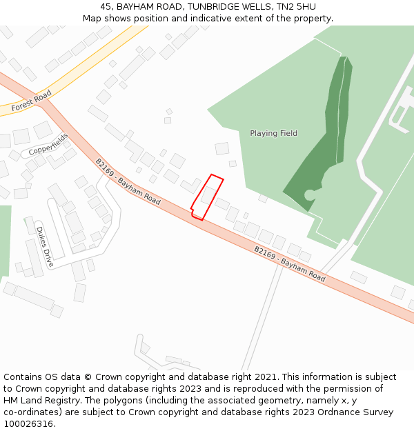 45, BAYHAM ROAD, TUNBRIDGE WELLS, TN2 5HU: Location map and indicative extent of plot