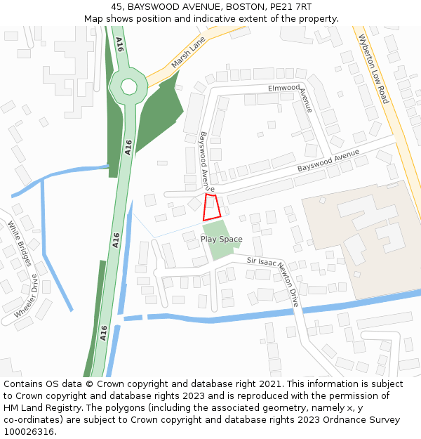 45, BAYSWOOD AVENUE, BOSTON, PE21 7RT: Location map and indicative extent of plot