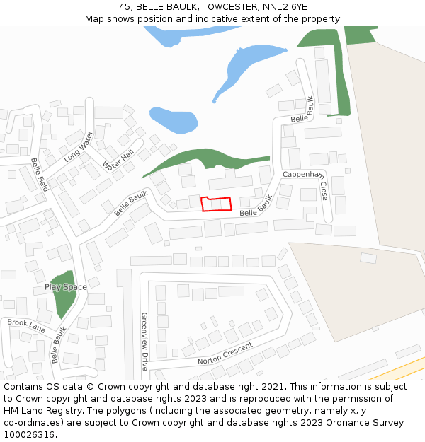 45, BELLE BAULK, TOWCESTER, NN12 6YE: Location map and indicative extent of plot