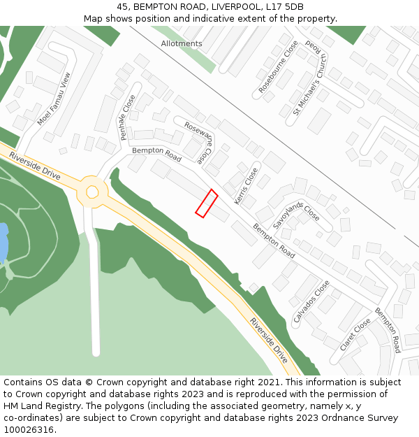 45, BEMPTON ROAD, LIVERPOOL, L17 5DB: Location map and indicative extent of plot