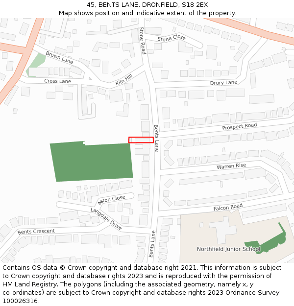 45, BENTS LANE, DRONFIELD, S18 2EX: Location map and indicative extent of plot