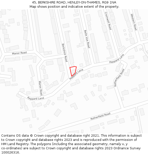 45, BERKSHIRE ROAD, HENLEY-ON-THAMES, RG9 1NA: Location map and indicative extent of plot