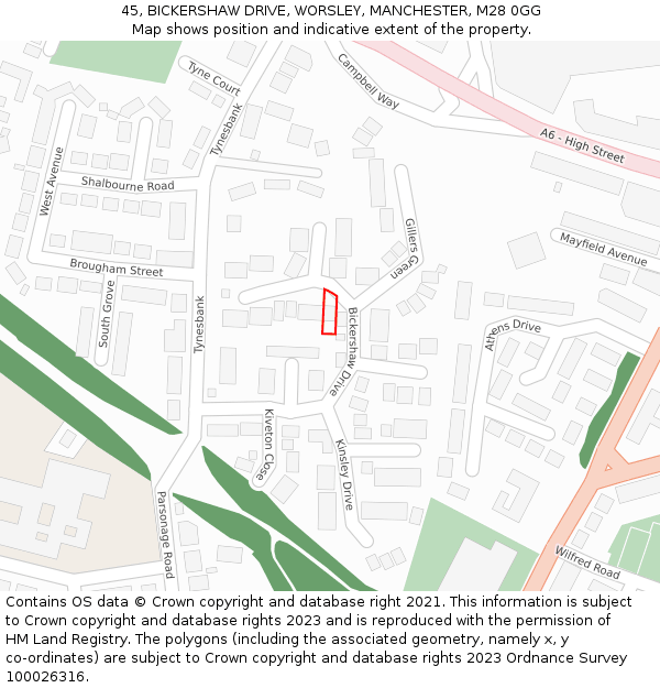 45, BICKERSHAW DRIVE, WORSLEY, MANCHESTER, M28 0GG: Location map and indicative extent of plot