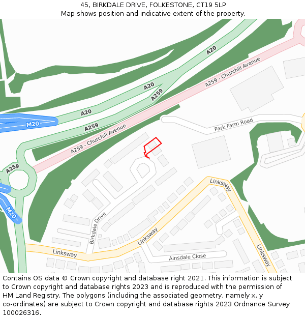 45, BIRKDALE DRIVE, FOLKESTONE, CT19 5LP: Location map and indicative extent of plot