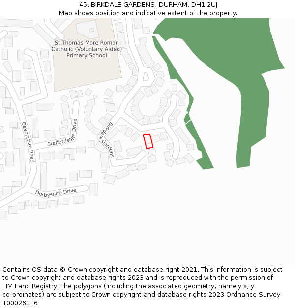 45, BIRKDALE GARDENS, DURHAM, DH1 2UJ: Location map and indicative extent of plot