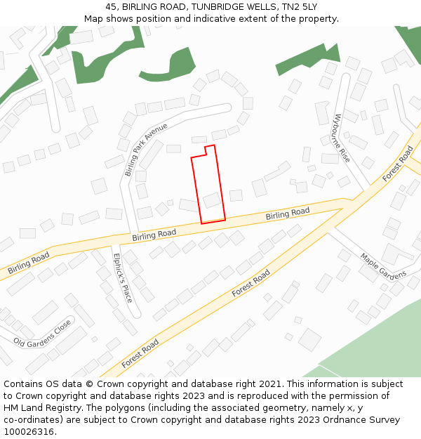 45, BIRLING ROAD, TUNBRIDGE WELLS, TN2 5LY: Location map and indicative extent of plot