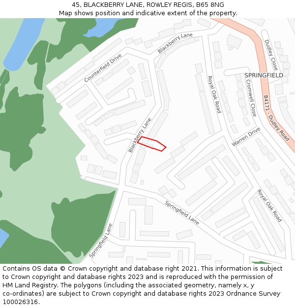 45, BLACKBERRY LANE, ROWLEY REGIS, B65 8NG: Location map and indicative extent of plot