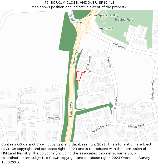 45, BORKUM CLOSE, ANDOVER, SP10 4LE: Location map and indicative extent of plot