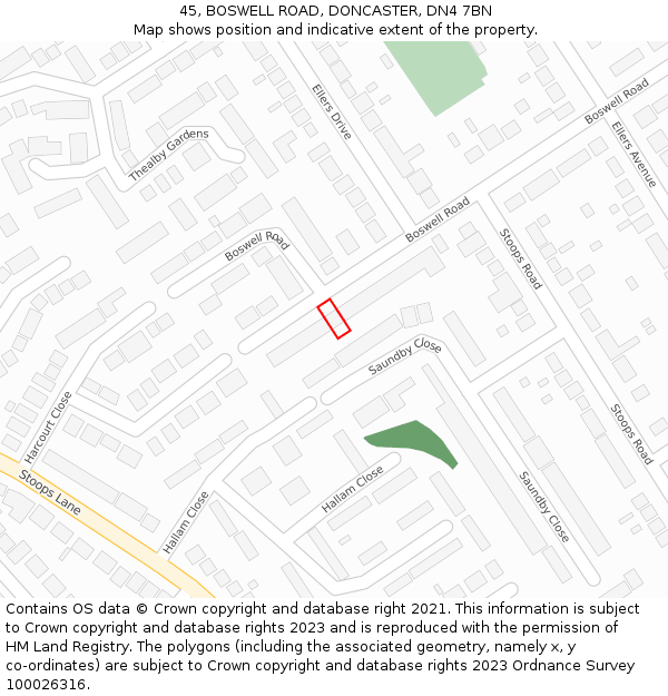 45, BOSWELL ROAD, DONCASTER, DN4 7BN: Location map and indicative extent of plot