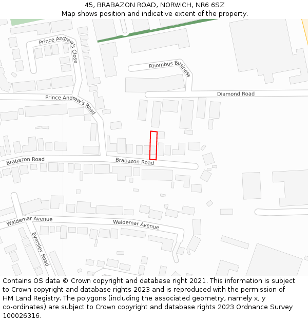 45, BRABAZON ROAD, NORWICH, NR6 6SZ: Location map and indicative extent of plot