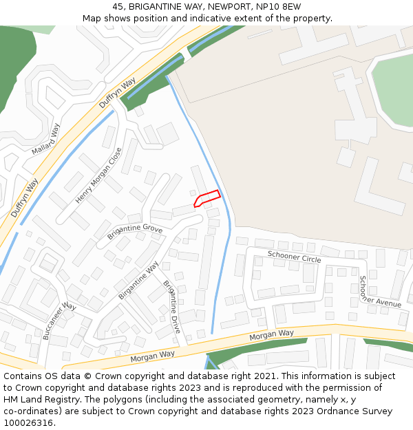 45, BRIGANTINE WAY, NEWPORT, NP10 8EW: Location map and indicative extent of plot